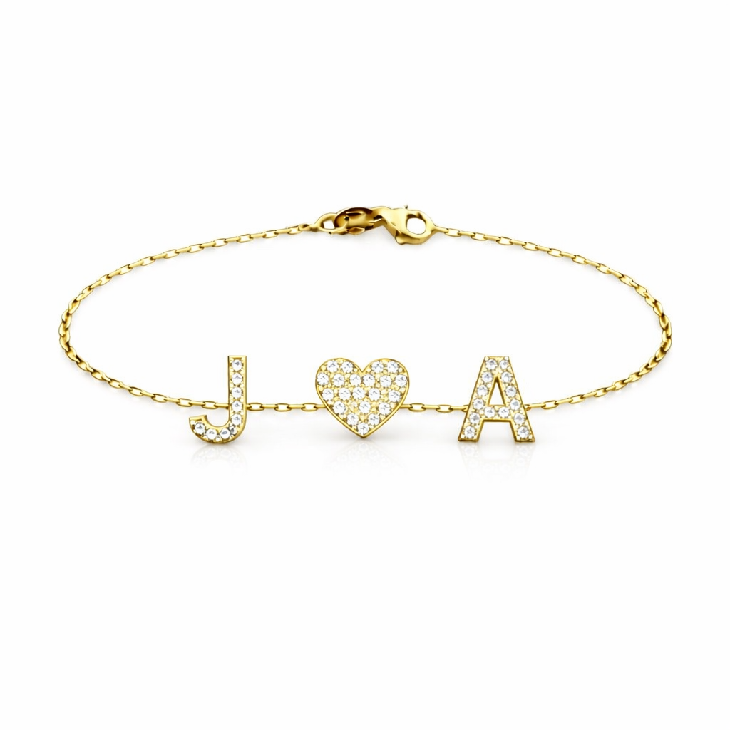 Double Initial Heart Bracelet