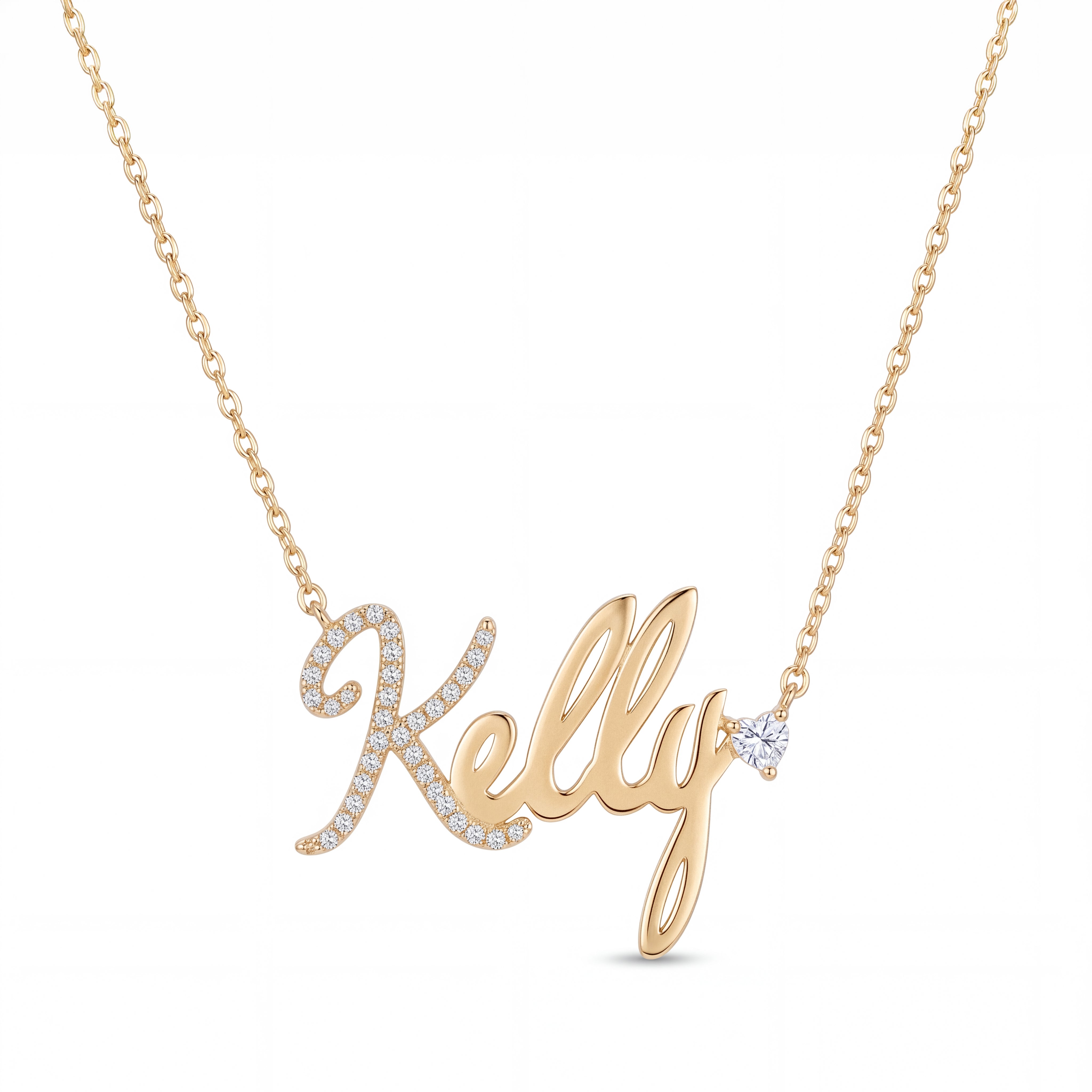 One Diamond Heart Script Necklace