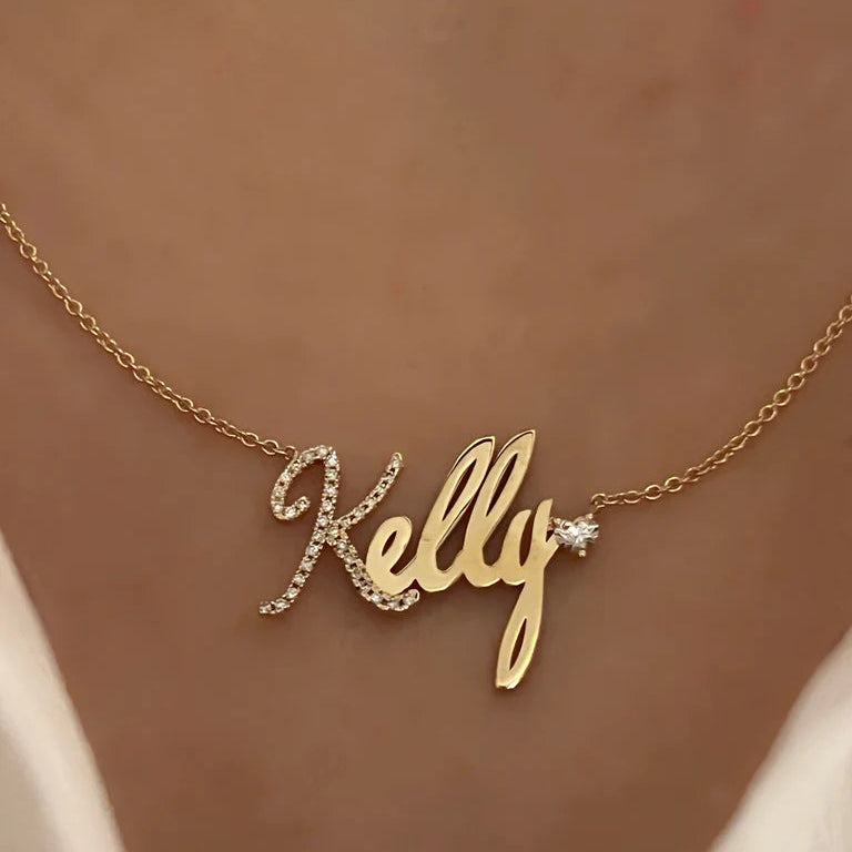 One Diamond Heart Script Necklace
